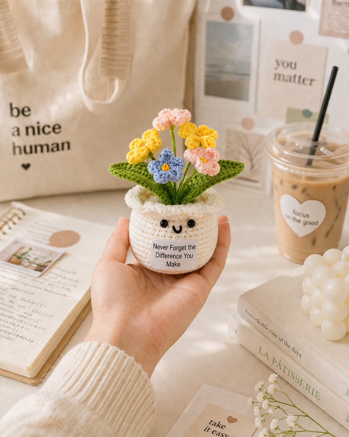 Never Forget the Difference You Make Handmade Crochet Flower Pot