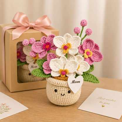 Handmade Phalaenopsis with Pot Crochet, Knitted Support Orchid Flowers Gift Mom Daughter Gifts Mother's Day
