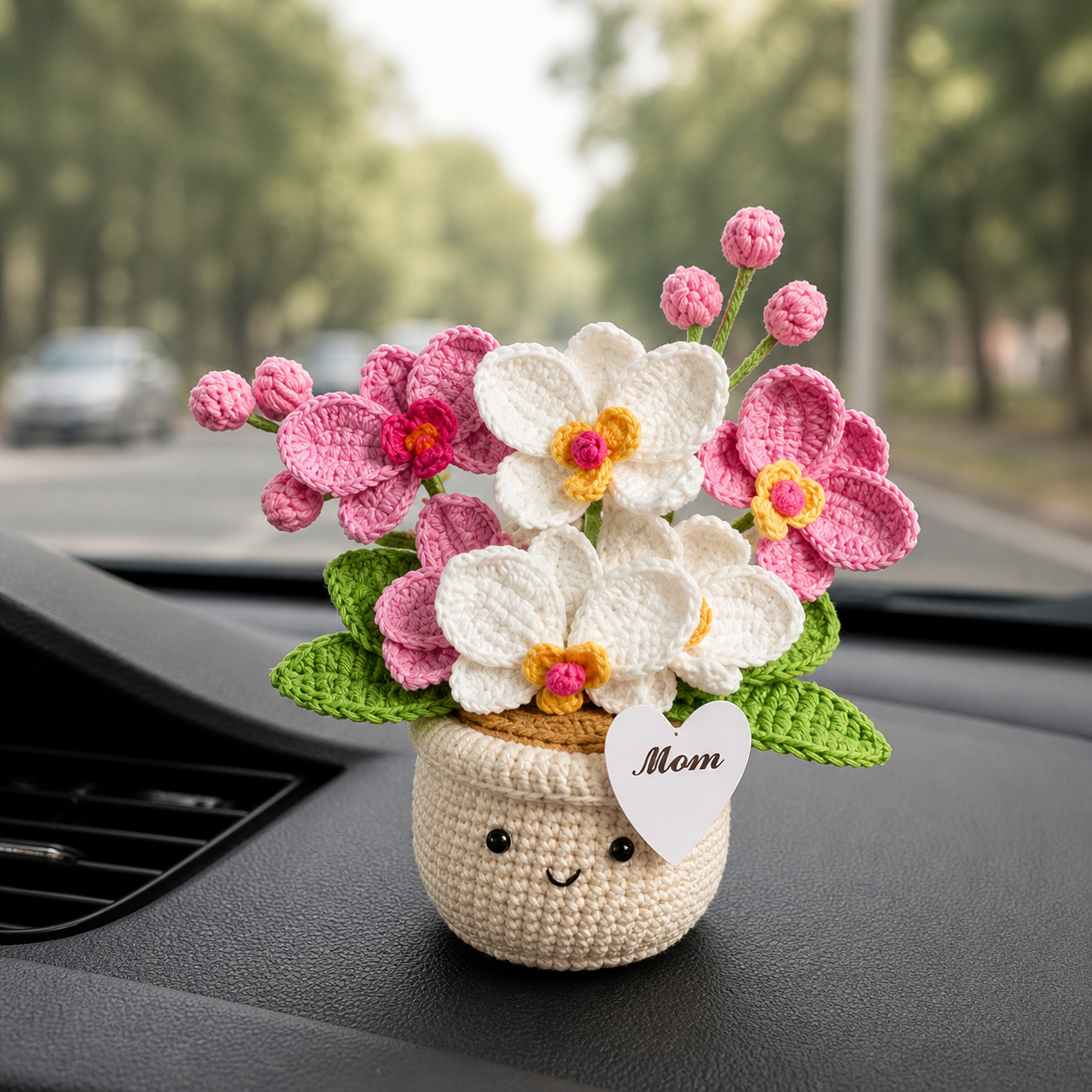 Handmade Phalaenopsis with Pot Crochet, Knitted Support Orchid Flowers Gift Mom Daughter Gifts Mother's Day