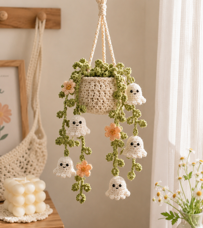 Crochet Halloween Ghost Plant Car Hanging