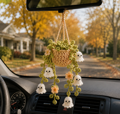 Crochet Halloween Ghost Plant Car Hanging