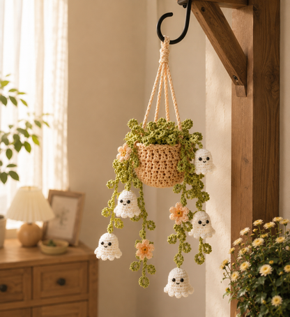 Crochet Halloween Ghost Plant Car Hanging