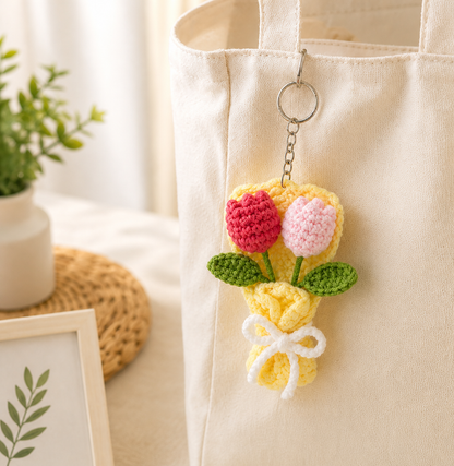 Handmade Crochet Tulip Flower Keychain Tulip
