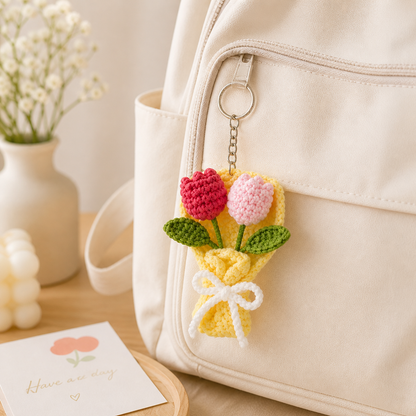 Handmade Crochet Tulip Flower Keychain Tulip