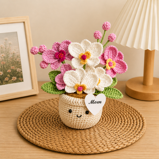 Handmade Phalaenopsis with Pot Crochet, Knitted Support Orchid Flowers Gift Mom Daughter Gifts Mother's Day