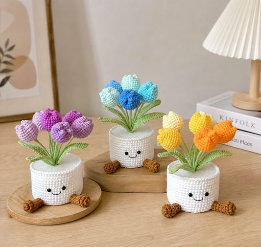 Handmade Crochet Tulip Flowers Pot