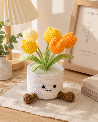Handmade Crochet Tulip Flowers Pot