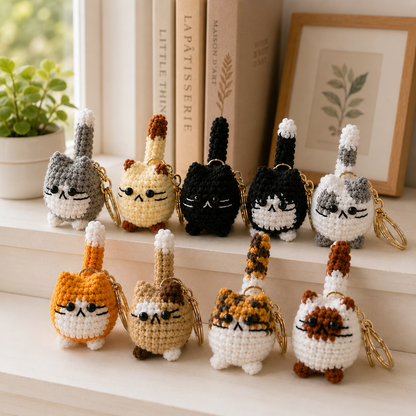 Handmade Crochet Cute Kitten Cat Keychain