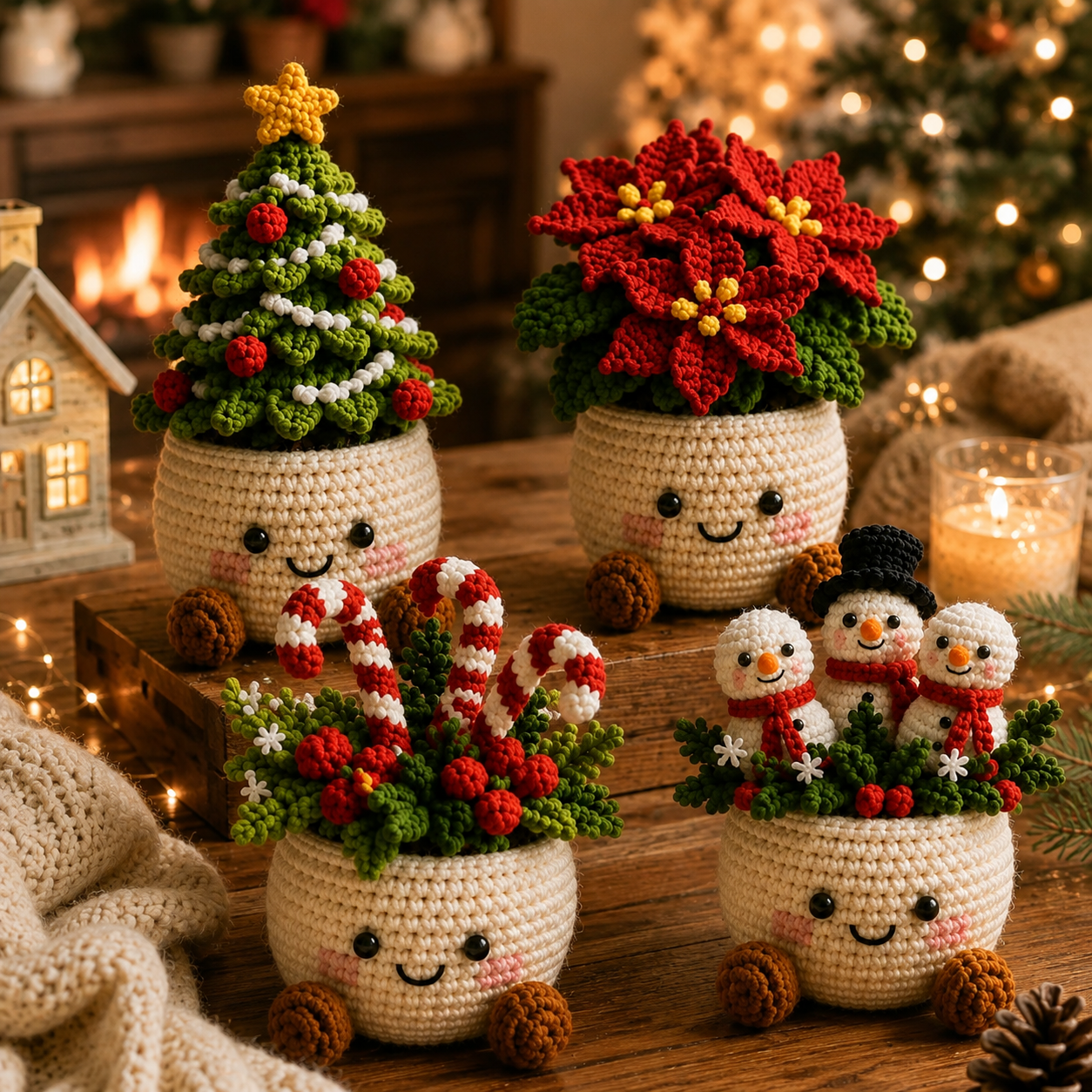 Crochet Christmas Holiday Plant Pot