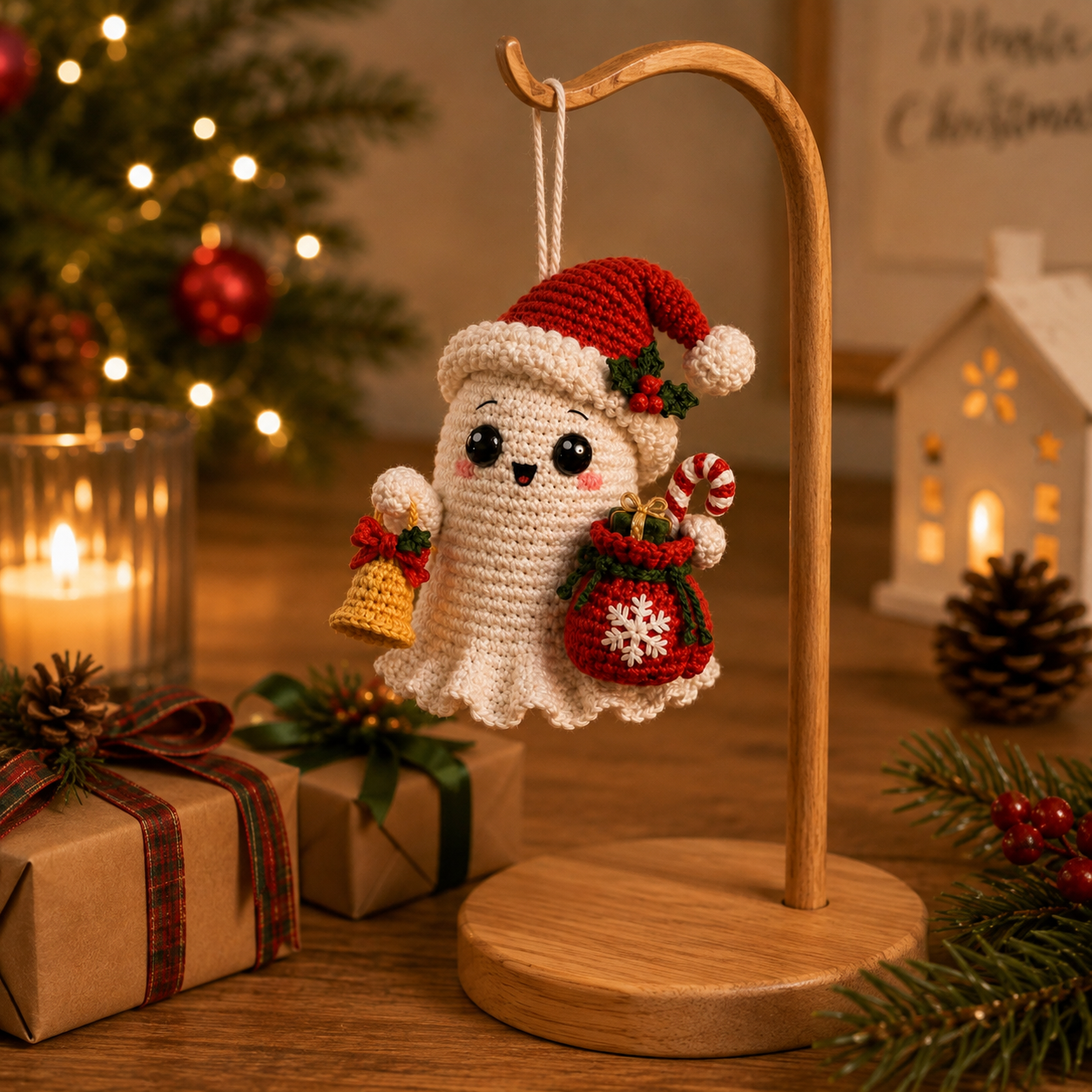 Handmade Crochet Cute Christmas Ghost Car Hanging