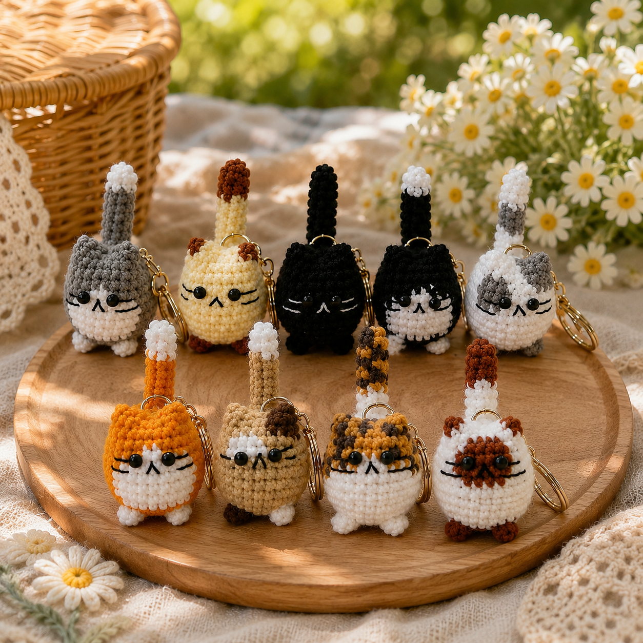 Handmade Crochet Cute Kitten Cat Keychain
