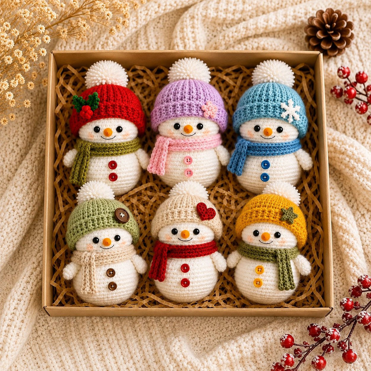 Handmade Crochet Cute Christmas Snowman Doll