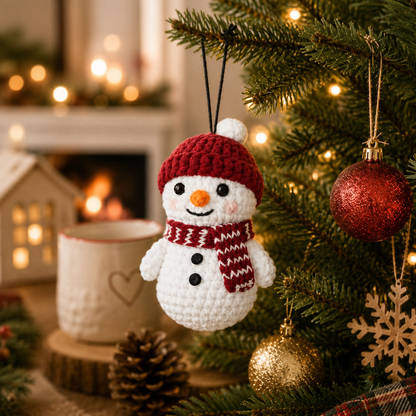 Handmade Crochet Cute Christmas Snowman Ornament
