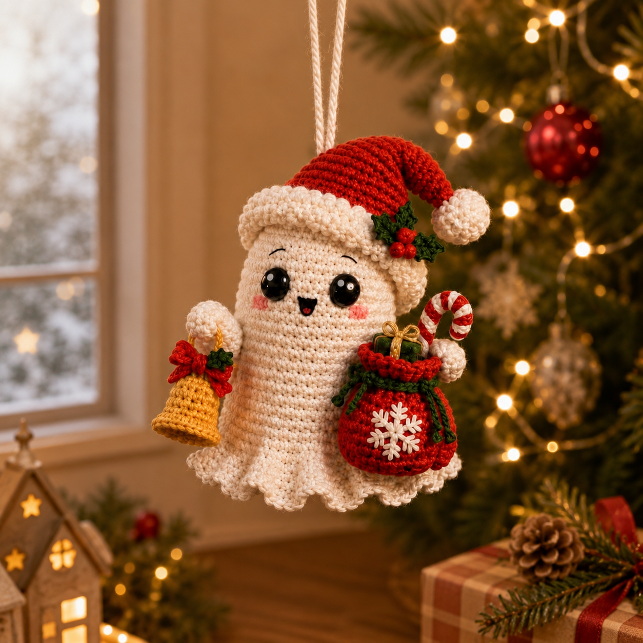 Handmade Crochet Cute Christmas Ghost Car Hanging