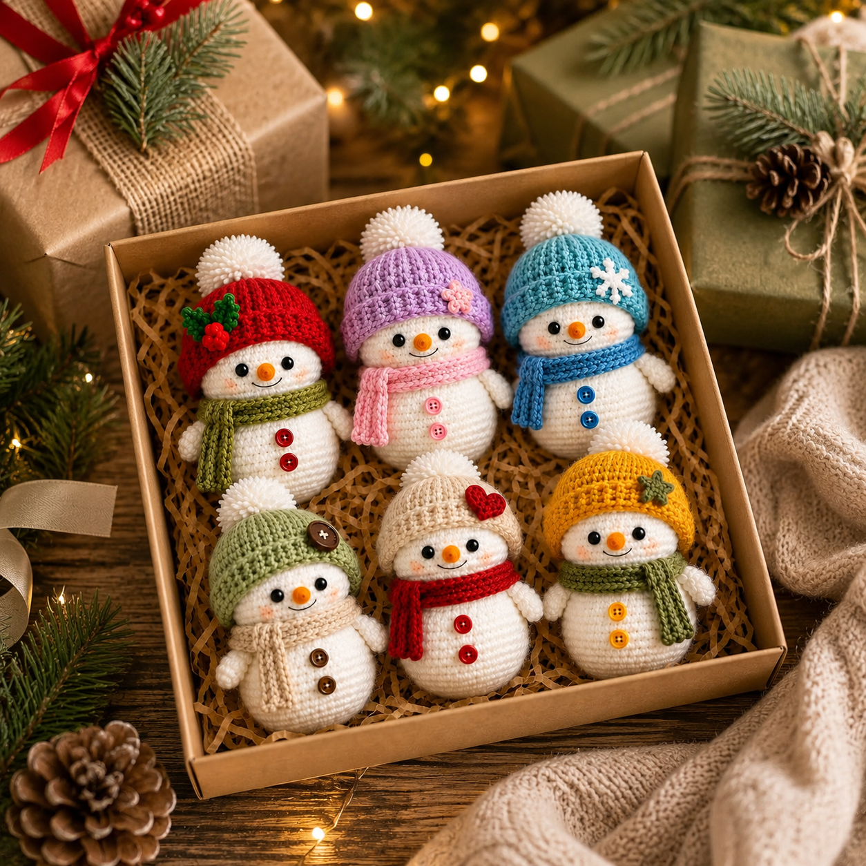 Handmade Crochet Cute Christmas Snowman Doll