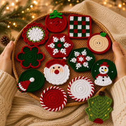 Handmade Crochet Cute Christmas Coaster