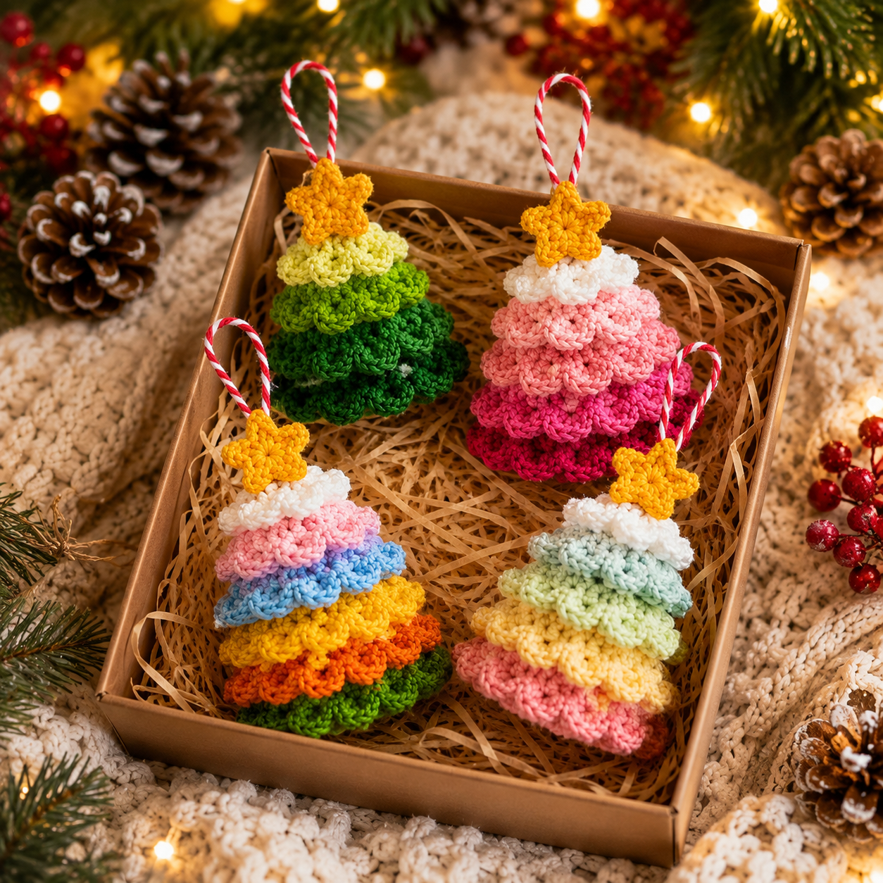 Handmade Crochet Colorful Christmas Tree Ornament