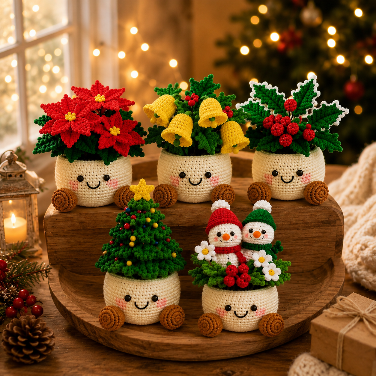Handmade Crochet Cute Christmas Flower & Plant Pot