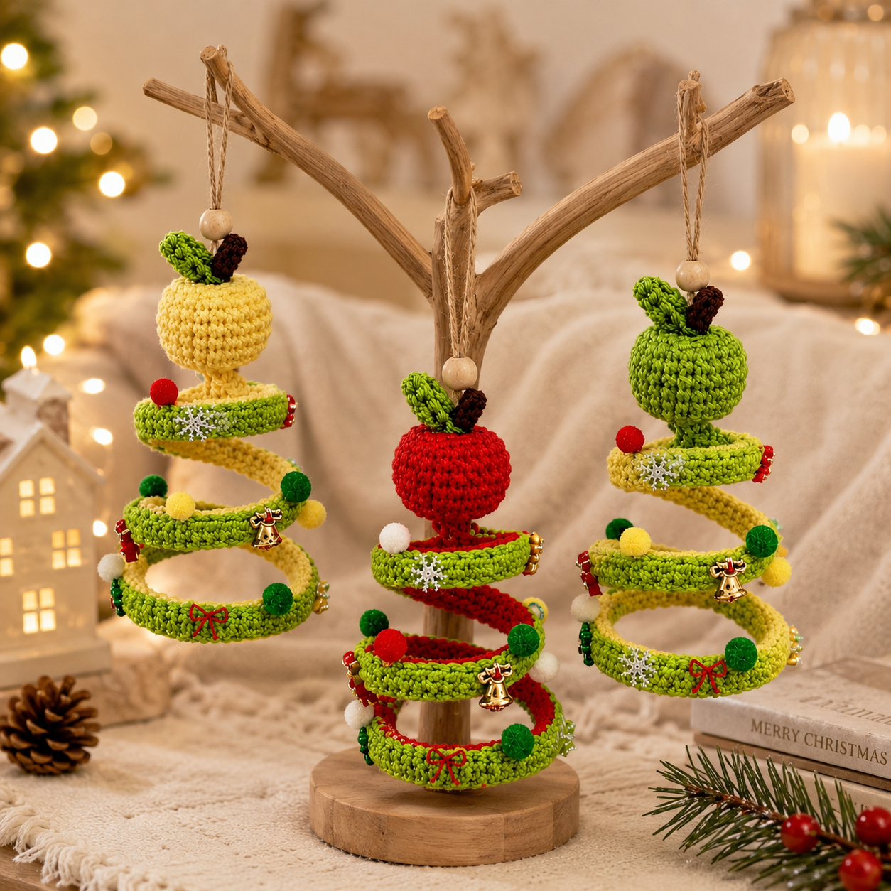 Handmade Crochet Cute Peeled Apple Christmas Ornament